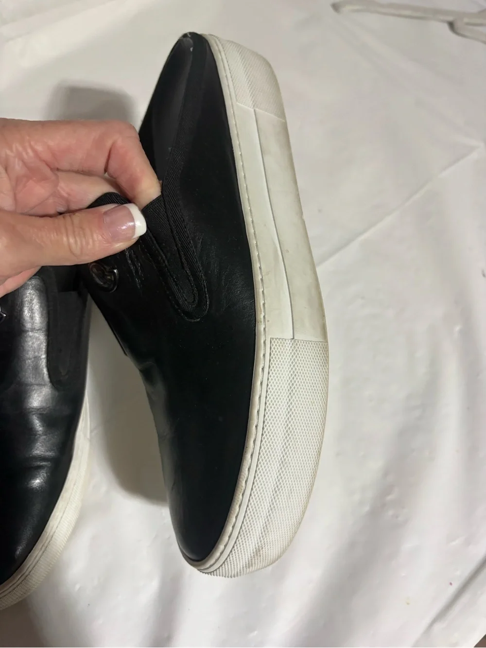 Moncler Black Leather Slip-On Loafers with White Sole